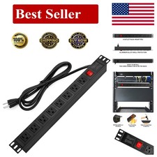 Certified 8-Outlet Rack Power Strip with Surge Protection  Circuit Breaker