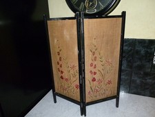 ANTIQUE FLORAL EMBROIDERED FIRE SCREEN 2 PANEL SCREEN 67X54CM