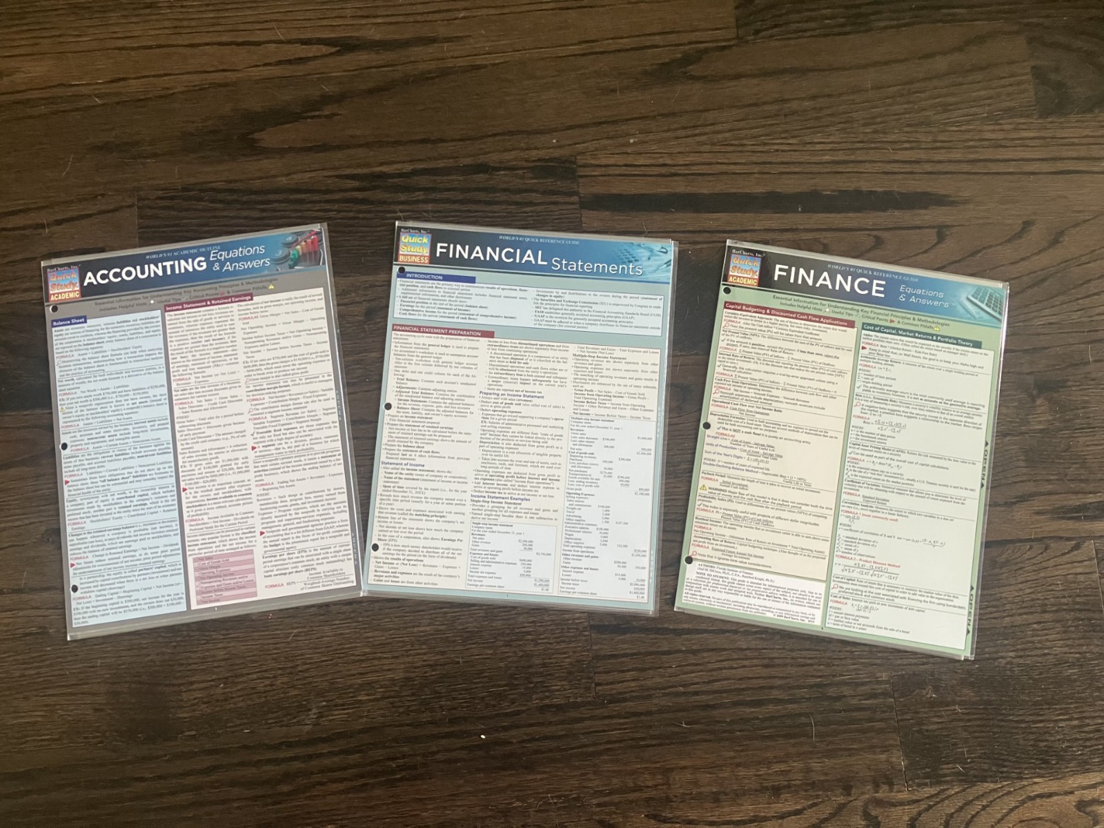 Set of 3 Accounting and Finance "Quick Study" Reference Guides