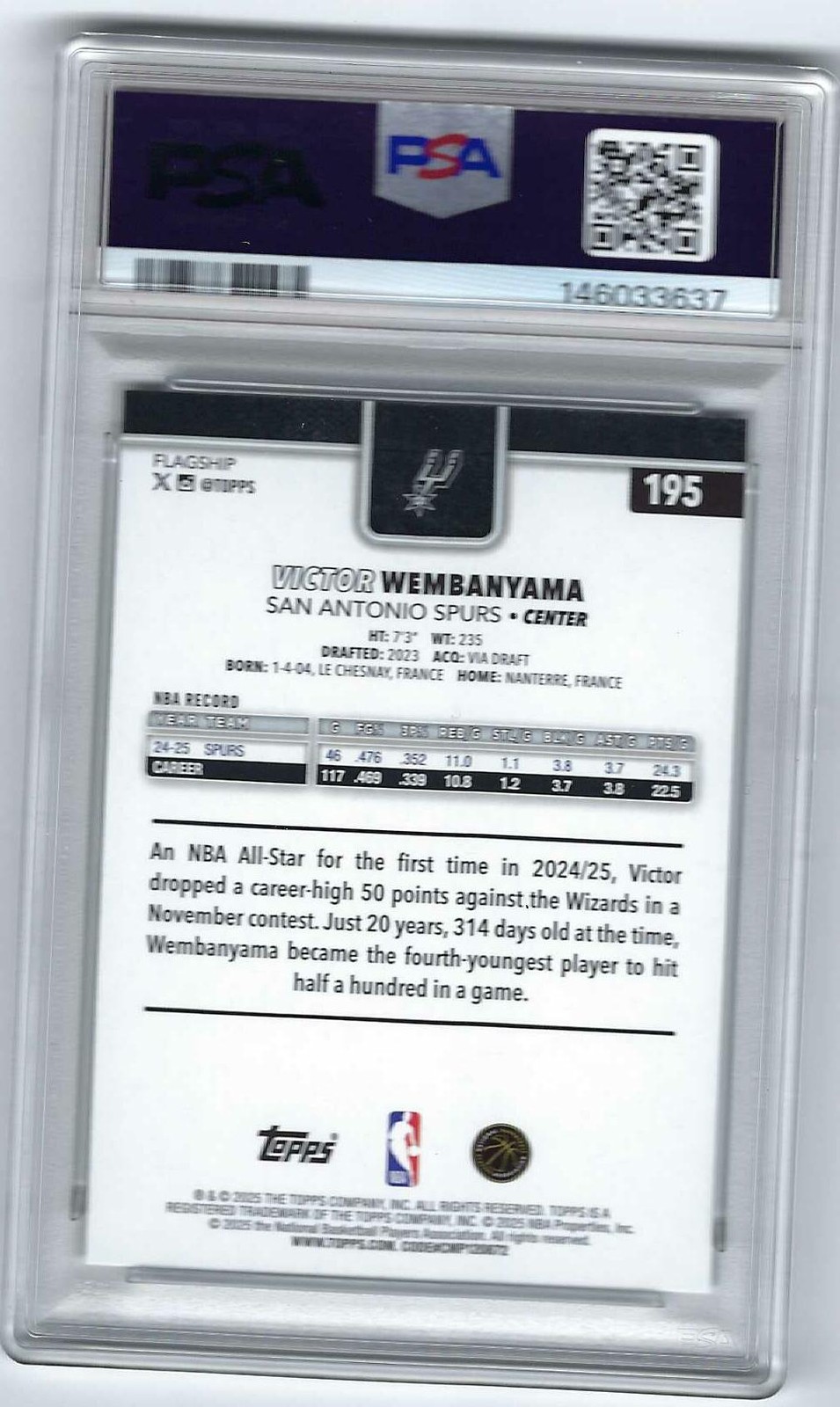 Victor Wembanyama PSA 10 Holo Foil Topps Flagship POP 17 view 2