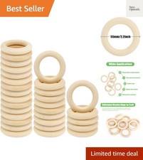 30PCS Natural Wooden Rings for Macrame, Unfinished Wood Rings for Jewelry Mak...