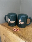 Rare Frankoma Large Salt & Pepper Shakers Forest Green w/ Handles