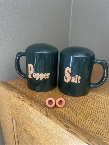 Rare Frankoma Large Salt & Pepper Shakers Forest Green w/ Handles