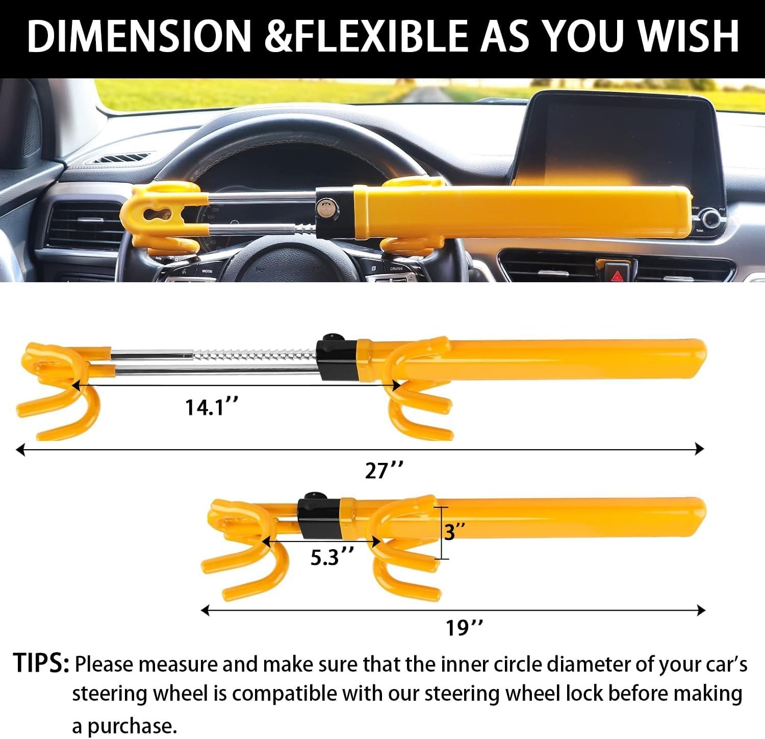 Heavy Duty Car Steering Wheel Lock Anti-Theft Security Device Universal