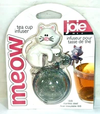 JOIE MEOW Tea Cup Infuser Stainless Steel 18/8 Strainer for Loose Tea, White Cat