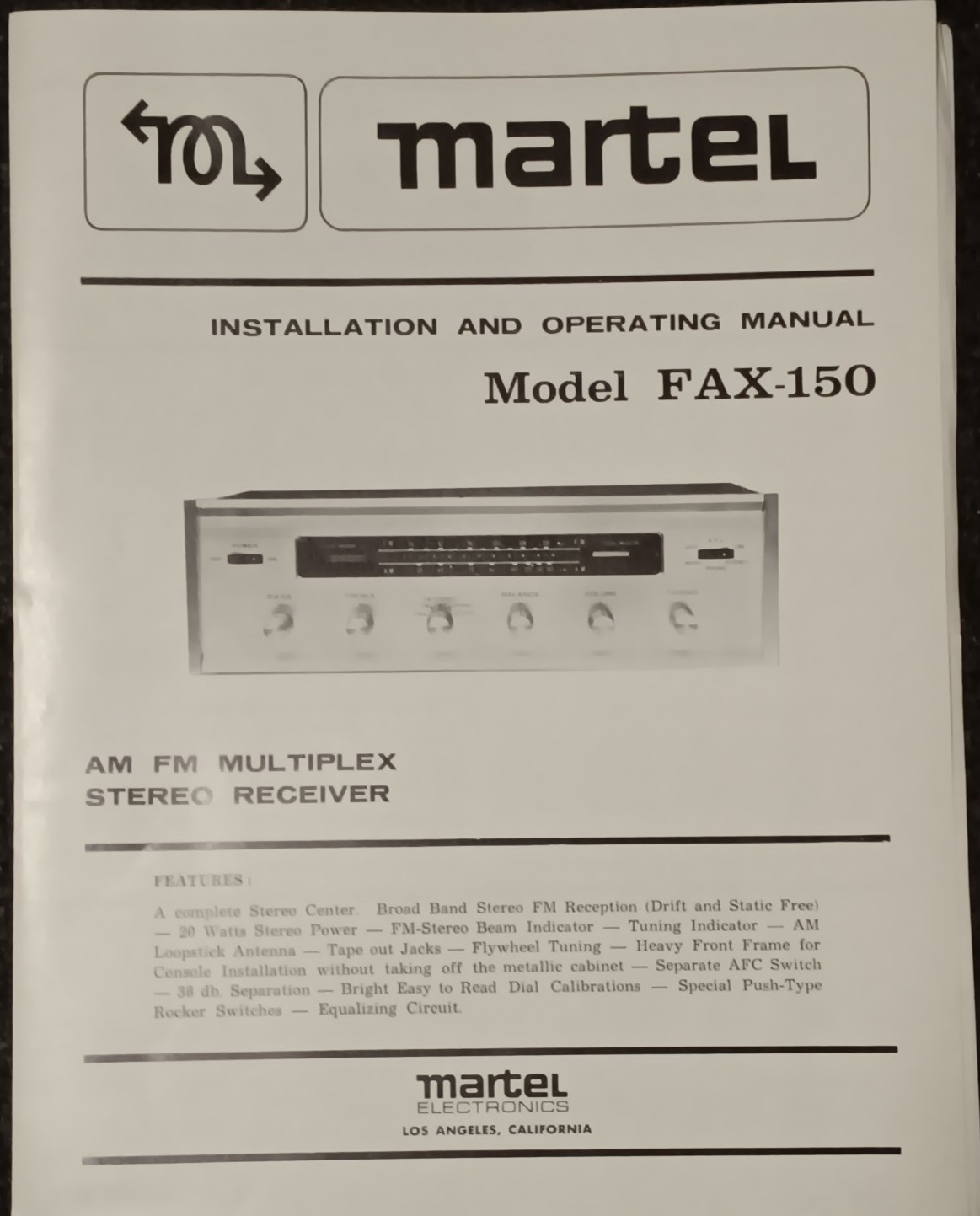 MARTEL FAX-150 Receiver Owners Manual with Schematic Original
