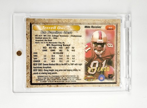 NEUWERTIG #/400 REFRAKTOR PARALLEL 1998 Bowman's Best Terrell Owens #44 San Francisco - Bild 2 von 2