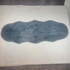 Faux Fur Shag Area Rug Dusty Blue Scalloped Runner Non-Slip 53x19 Plush Accent