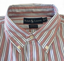 Polo Ralph Lauren Yarmouth Shirt Mens Large 16 32/33 Striped Pinpoint Oxford Vtg