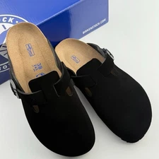 Birkenstock Boston Black Suede Soft Leather Unisex Clog Shoes Select Size