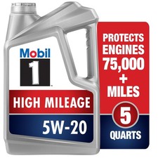 Mobil 1 High Mileage Full Synthetic Motor Oil 5W-20, 5 Quart 5 Quart, Gray 33.58 per gallon