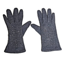 Woman's Gray Gloves with Screen Touch Finger Tip Fleece With Small Silver Bling