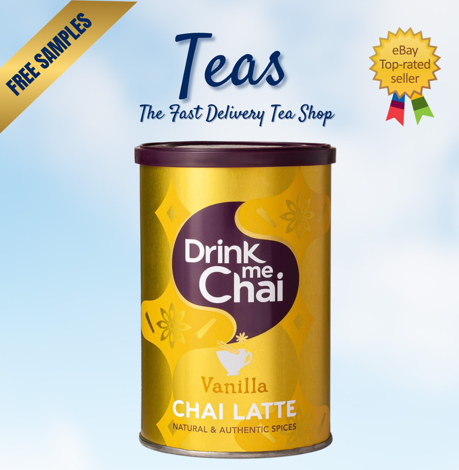 Drink Me Chai VANILLA CHAI LATTE | 250g Tub | AUTHENTIC Taste | FREE TEA SAMPLES