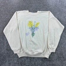 Vintage 80s Flower Sweatshirt Mens XL Cream Mackinac Island Floral Print