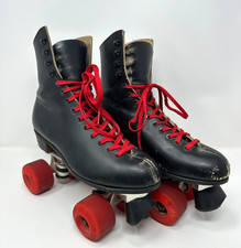 Vintage Sure-Grip Quad Roller Skates  Black Leather High-Top  Size 5