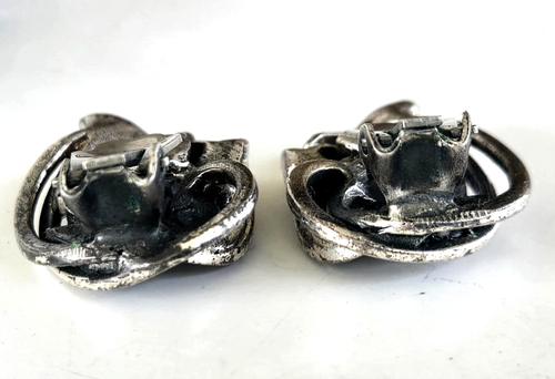 Set orecchini vintage pannello link foglie vite tono argento bracciale 7-5/8" e clip - Foto 9 di 9