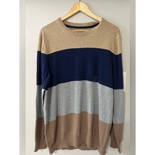 Club Room Colorblock Cotton Sweater Mens Large Beige Blue Gray Crew Neck NWT