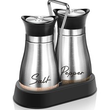 Salt and Pepper Shaker Set with Stand，4 OZ Stainless Steel Salt and Pepper Shake