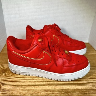 Nike Red Air Force 1 Low A02132-602 University Red & Gold Swoosh Leather W 9.5 