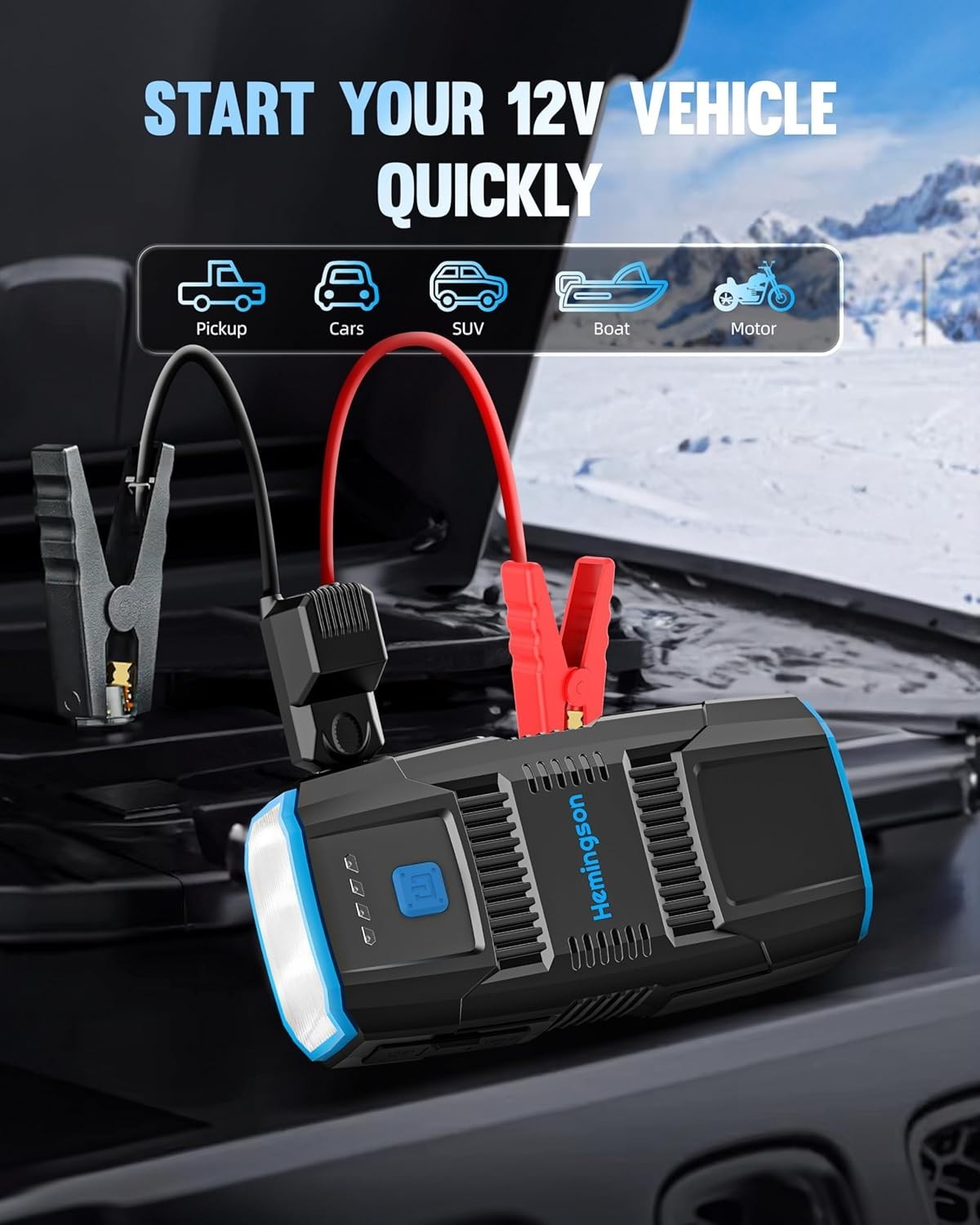 Compact 2000A Peak Car Jump Starter - Revive Gas & Diesel Engines Effortlessly thumbnail 4
