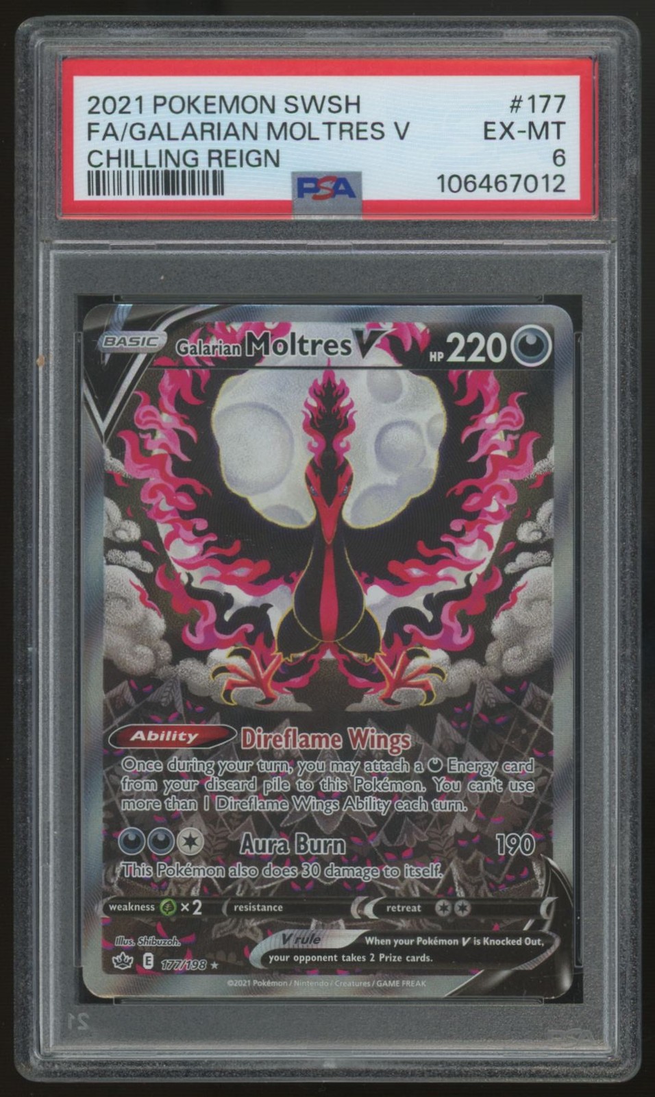 2021 Pokemon Galarian Moltres V Chilling Reign Full Art #177 PSA 6