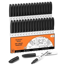 Shuttle Art Dry Erase Markers 32 Pack Black Whiteboard MarkersFine Tip Dry Er...