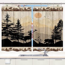 NYMB Cabin Window Curtains, Rustic Window Drapes, Cute Bear Deer Forest Print...
