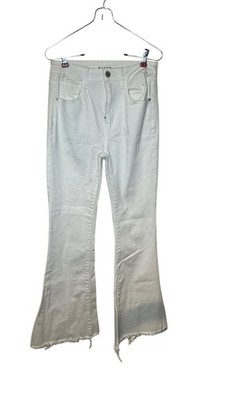 Risen Women's Jeans Y2K Flared Leg Retro Frayed Hem RDP1083 White Size 27/5