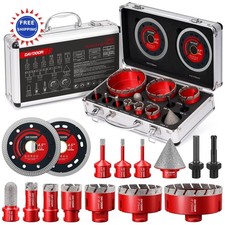 Diamond Hole Saw Kit 15 Piece Tile 1/4 5/16 4/5 1 1-3/8 2 3 4 DAYDOOR