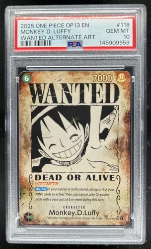 2025 One Piece Monkey D. Luffy Secret Rare Alt Art #OP13-118 PSA 10 GEM MINT