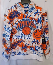 Mens New York Knicks Hoodie & Pants Set FISLL Graffiti All Over Print NBA Size L