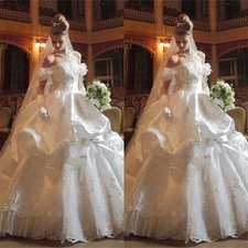 Elegant Satin Princess Wedding Dresses Off Shoulder Lace Appliques Bridal Gowns