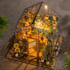 DIY Miniature Flower House with LED light Dollhouse Kit 