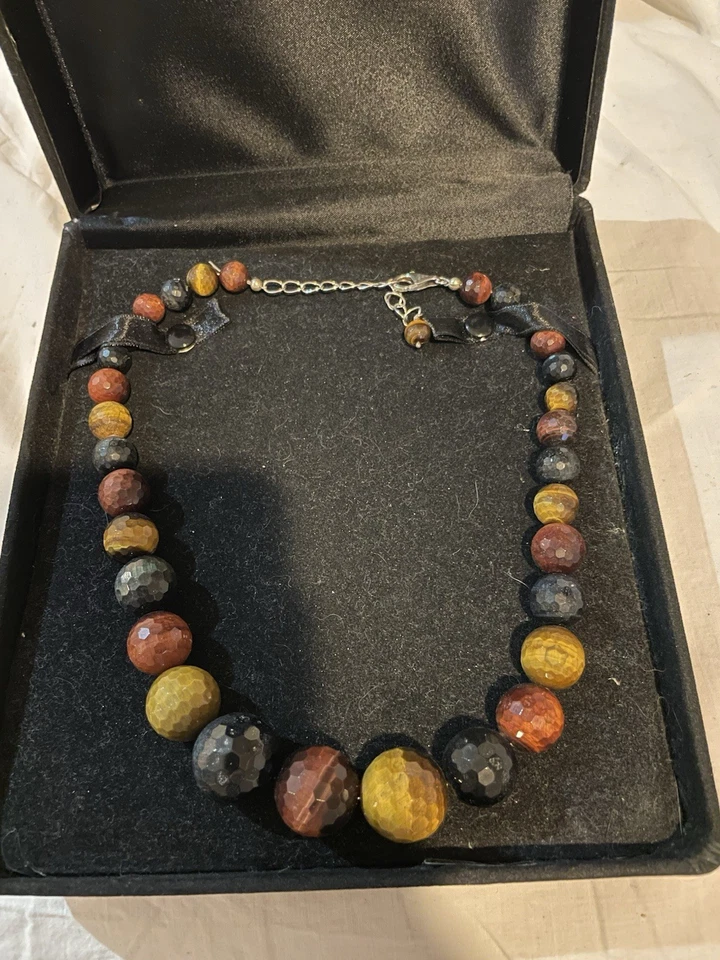 Enormes collares gemas de ojo de tigre multicolores naturales de 20 mm con cuentas redondas Foto 4 de 4