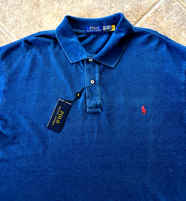 Polo Ralph Lauren Classic Fit Mesh Polo Shirt 4XLT Indigo w/ Red