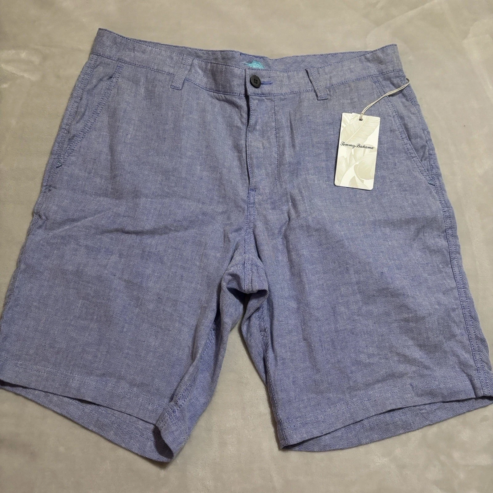 TOMMY BAHAMA Men’s 35 Beach Linen Blend STRETCH Castaway Blue Casual Shorts