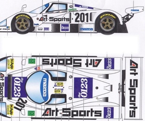 #201 Art Sports Mazda 787 1990 1/64th HO Scale Slot Car WATERSLIDE DECALCOMANÍAS - Imagen 4 de 5