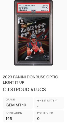 2023 Donruss Optic CJ STROUD Light It Up Rookie #LUCS C.J. RC Texans PSA 10 - Picture 4 of 4
