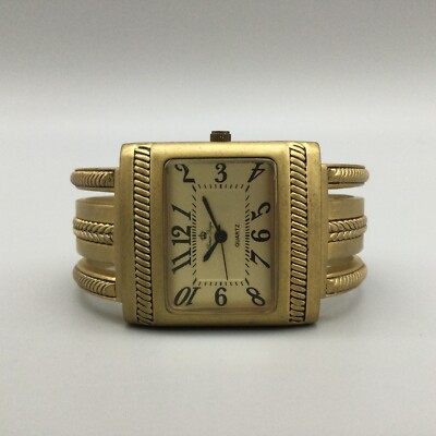Premier Designs Watch Women 31mm Gold Tone Open Cuff Band New Battery