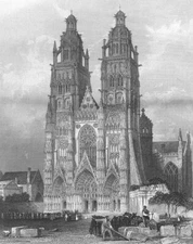 GOTHIC Renaissance TOURS SAINT GATIEN'S CATHEDRAL CHURCH ~ 1865 Print Engraving