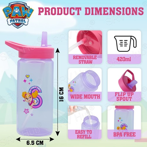 PAW Patrol Plastic Straw Sippers 420ml, BPA Free Folding Straw Kids Bottles 16cm - Picture 42 of 69