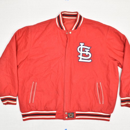JH Designs MLB Men's Bomber Jacket Cardinals Red Size 4XL Reversible Damaged - Picture 3 of 8