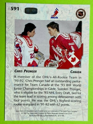 Chris Pronger RC 1992-93 Upper Deck #591 Rookie EX - Picture 4 of 6