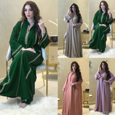 Islamic Abaya Muslim Women Sequins Maxi Dress Kaftan Robe Dubai