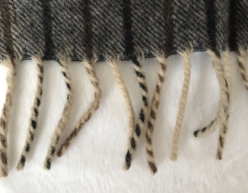 KAPS 100% верблюжья шерсть сделано в США шарф серый/черный/коричневый/белый в елочку полоски - Изображение 3 из 4