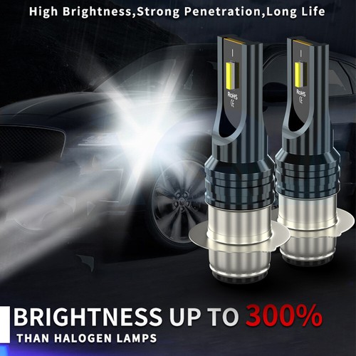 2x 12V H6M P15D Moped Scooter LED Headlight Bulb White Fog Light Projector Lens - Foto 7 di 10