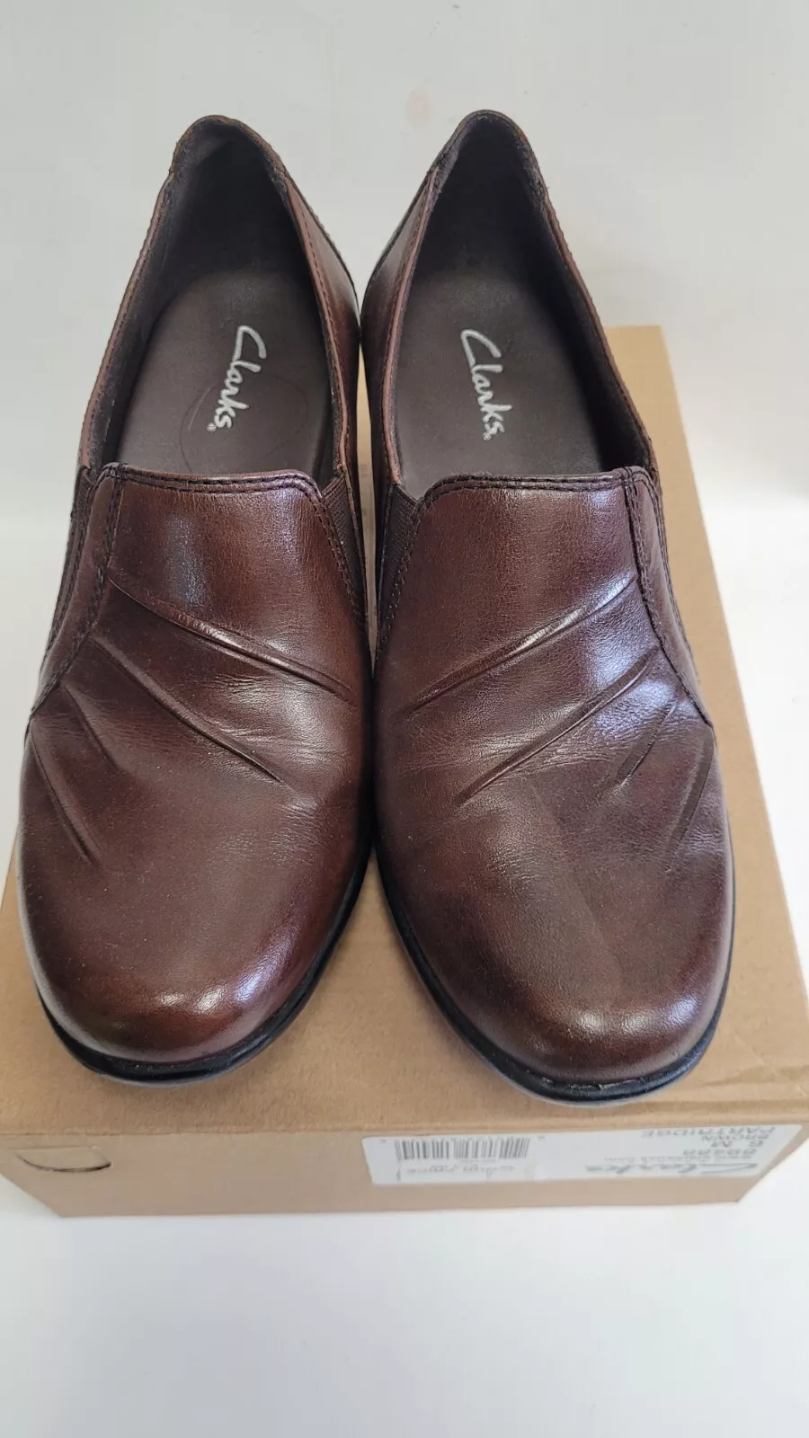 Mocassino Clarks donna taglia 6M Partridge increspato slip on 89488 pelle marrone scarpe