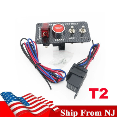 12V Carbon Ignition Switch Panel Engine Start Push Button LED Toggle Racing Auto