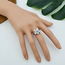 Silver Large Plumeria CZ Ring
