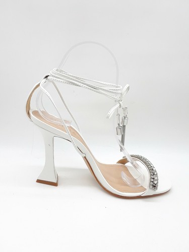 Schutz Bellin Women Shoes Crystal-Embellished Leather Sandals White Sz 8 | eBay